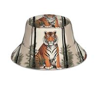 YYHWHJDE Tiger Under The Pine Tree Picture Chapeau cloche réfléchissant léger, respirant et pliable pour homme et femme Noir