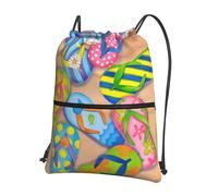 YYHWHJDE Tongs amusantes avec cordon de serrage et fermeture éclair - Sac de sport léger et pliable pour voyage, entraînement, yoga