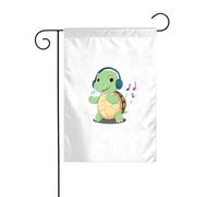 YYHWHJDE Tortue écoutant de la musique Motif mât de drapeau extérieur décoration de cour double face 30,5 x 45,7 cm