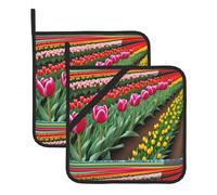 YYHWHJDE Tulip Scape Prints Lot de 2 tapis de pot carrés isolés, épais, imperméables, faciles à nettoyer