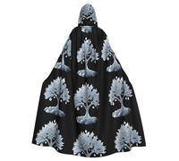 YYHWHJDE Un grand arbre couvert de givre imprimé Halloween Cape à capuche pour adulte sans fermeture éclair, confortable et durable pour les jeux de rôle