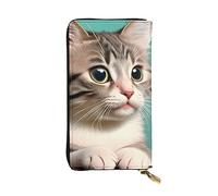 YYHWHJDE Un portefeuille long en cuir avec image de chat curieux conçu pour les filles et les femmes tendance, élégant et personnalisé 19 x 10,5 cm, noir, taille unique, Noir , Taille unique