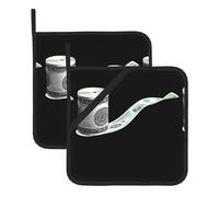 YYHWHJDE Un rouleau de billets de banque en noir et blanc - Lot de 2 tapis isolants carrés épais et durables avec cordon pour fours à micro-ondes, fours et barbecues en plein air