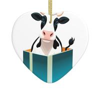 YYHWHJDE Vache dans une boîte cadeau image de Noël céramique pendentif amour décoration intérieure festival cadeau