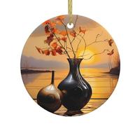 YYHWHJDE Vase at sunset Prints Christmas Tree Pendentif rond en céramique à suspendre - 7,4 cm exquis et durable