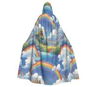 YYHWHJDE Village Under The Rainbow Picture Cape à capuche pour adulte sans fermeture éclair, confortable pour les fêtes costumées