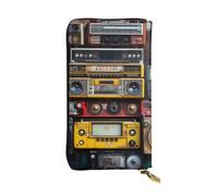 YYHWHJDE Vintage Wall of Radio Boombox Portefeuille long en cuir de qualité conçu pour les filles et les femmes tendance 19 x 10,5 cm, Noir , Taille unique