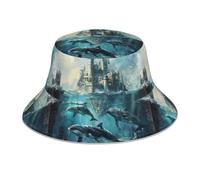YYHWHJDE Whale Under The Castle Chapeau bob réfléchissant pour homme et femme Noir