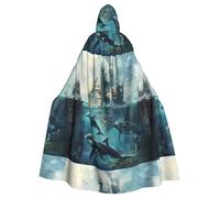 YYHWHJDE Whale Under The Castle Prints Halloween Cape à capuche pour homme et femme Manteau pour jeu de rôle