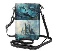 YYHWHJDE Whale Under The Castle Prints Petit sac à bandoulière en cuir pour femme, imperméable et durable