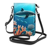 YYHWHJDE Whales under the sea Picture Téléphone portable pour femme avec prépuce en cuir, étui à rabat en bandoulière, petite bandoulière réglable