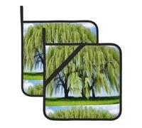 YYHWHJDE Willow Tree Prints Lot de 2 tapis de pot carrés isolés, épais, imperméables, faciles à nettoyer