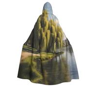 YYHWHJDE Willow trees by the lake Picture Halloween Cape à capuche pour adulte Grande cape à capuche avec nœud papillon, sans fermeture éclair