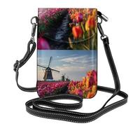 YYHWHJDE Windmills In The Tulips Prints Petit sac à bandoulière en cuir pour femme, imperméable et durable
