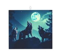 YYHWHJDE Wolf Howling at Full Moon Tapis de cuisine absorbant en microfibre super absorbante et antidérapant