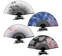 YYKSYDPT 4 Pièces Eventail Espagnol Éventails Pliables avec Frange en Soie et Bambou Style Japonais Chinois Eventails à Main Portables Fan Fête Cadeau pour Décoration Mariage Mur Accessoires de Danse