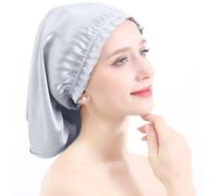 YYKSYDPT Bonnet de Nuit en Soie Bonnet Cheveux 100% Soie de Mûrier Bonnet de Nuit pour Cheveux Longs Bouclés pour que les Cheveux ne Soient plus Crépus et Noués (Argent)