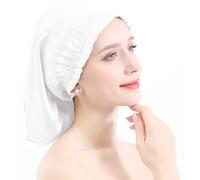 YYKSYDPT Bonnet de Nuit en Soie Bonnet Cheveux 100% Soie de Mûrier Bonnet de Nuit pour Cheveux Longs Bouclés pour que les Cheveux ne Soient plus Crépus et Noués (Blanc)
