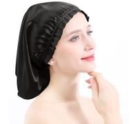 YYKSYDPT Bonnet de Nuit en Soie Bonnet Cheveux 100% Soie de Mûrier Bonnet de Nuit pour Cheveux Longs Bouclés pour que les Cheveux ne Soient plus Crépus et Noués (Noir)