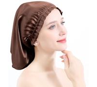 YYKSYDPT Bonnet de Nuit en Soie Bonnet Cheveux 100% Soie de Mûrier Bonnet de Nuit pour Cheveux Longs Bouclés pour que les Cheveux ne Soient plus Crépus et Noués (Marron)