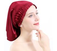 YYKSYDPT Bonnet de Nuit en Soie Bonnet Cheveux 100% Soie de Mûrier Bonnet de Nuit pour Cheveux Longs Bouclés pour que les Cheveux ne Soient plus Crépus et Noués (Bordeaux)