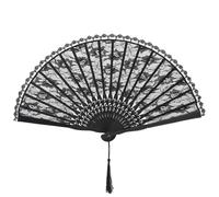 YYKSYDPT Eventail Espagnol Éventails Pliables à la Main en Bambou en Dentelle Noire,Éventails Pliants Japonais Chinois,Léger et Pliable Mariage Accessoires Décoration Mariage Fete (1, Manche Long)