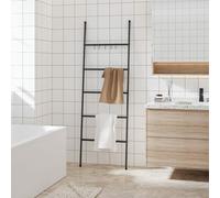 YYLIVING Échelle Porte-Serviettes à 5 Niveaux Noir 58 x 175 cm Fer, Support de séchage Autonome Rails de Suspension Vêtements de Salle de Bain en Bois Vêtements et Serviettes Suppor