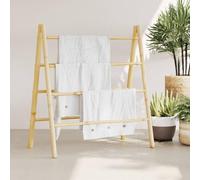 YYLIVING Échelle Porte-Serviettes Double à 4 échelons 90 x 50 x 100 cm en Bambou, Support de séchage autoportant, Rails de Suspension pour vêtements de Salle de Bain en Bois, suppor