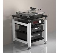 YYLMKMFC Armoire stéréo Noire, Support multimédia AV et Tour de Stockage DVD, étagère d'angle, Meuble TV for cinéma Maison(White Black,62x57x78cm)