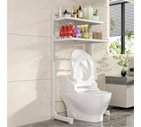 YYLMKMFC Étagère de Toilette à Hauteur réglable, étagère Haute capacité à Placer au-Dessus des Toilettes, avec Barres de Protection, idéale for Organiser la Salle de Bain(White)