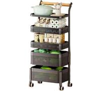 YYLMKMFC Étagère rotative for Fruits et légumes, Panier de Rangement rectangulaire, étagère de Rangement, Chariots, Panier Amovible for Cuisine, Salle de Bain, Chambre à Coucher(Black,5 Tiers)