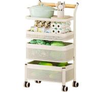 YYLMKMFC Étagère rotative for Fruits et légumes, Panier de Rangement rectangulaire, étagère de Rangement, Chariots, Panier Amovible for Cuisine, Salle de Bain, Chambre à Coucher(White,4 Tiers)