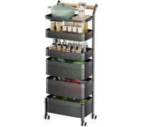 YYLMKMFC Étagère rotative for Fruits et légumes, Panier de Rangement rectangulaire, étagère de Rangement, Chariots, Panier Amovible for Cuisine, Salle de Bain, Chambre à Coucher(Black,6 Tiers)