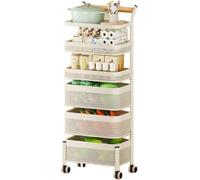 YYLMKMFC Étagère rotative for Fruits et légumes, Panier de Rangement rectangulaire, étagère de Rangement, Chariots, Panier Amovible for Cuisine, Salle de Bain, Chambre à Coucher(White,6 Tiers)