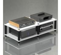 YYLMKMFC Support multimédia AV d'angle à 2 Niveaux, Armoire stéréo et Tour de Support Audio, étagère de Rangement Finition Bois for Composants de Divertissement(Light White,120x48x37cm)