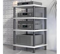 YYLMKMFC Support multimédia AV Mobile à 4 Niveaux, Support TV et Audio d'angle, Armoire stéréo CD et Stockage multimédia for la Maison/Bureau/théâtre - Moderne(Black,4 Tier)