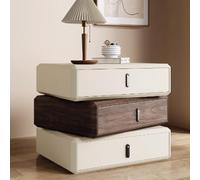 YYLMKMFC Table de Chevet avec 3 tiroirs, Table de Chevet rotative à 360°, Table d'appoint en Bois Massif, Table de Nuit Minimaliste, for Chambre à Coucher, Salon(Off-White+Walnut,40cm/15.7")