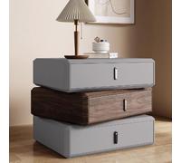 YYLMKMFC Table de Chevet avec 3 tiroirs, Table de Chevet rotative à 360°, Table d'appoint en Bois Massif, Table de Nuit Minimaliste, for Chambre à Coucher, Salon(Light Gray+Walnut,45cm/17.7")