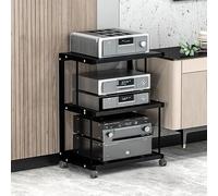 YYLMKMFC Vitrine d'angle avec roulettes, Support multimédia et Support Audio for Consoles de Jeux, Stockage stéréo, Tour AV, Design Noir Moderne(Black,50.2x40x70cm)