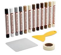 YYMT Kit de réparation pour parquet de 15 pièces, 12 couleurs de cire bois avec grattoir, ruban de masquage & chiffon, stylo thermofusible pour réparer rayures sur parquet, PVC et meubles