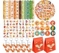 YYMYMGJ Lot de 110 cadeaux de fête renard, bracelets slap, autocollants, porte-clés, badges, tatouages temporaires, sacs cadeaux pour enfants, animaux de la forêt, fête d'anniversaire renard