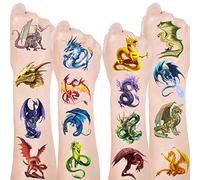 YYMYMGJ Lot de 300 tatouages temporaires + 24 feuilles de dragons pour enfants et adultes