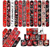 YYMYMGJ Lot de 48 bracelets Rock & Roll - 12 designs - Bracelets Slap pour décorations de fête Rock Star des années 80 et 90