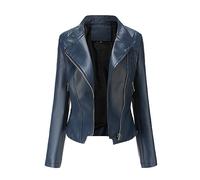 YYNUDA Blouson Cuir Biker Revers Veste Motard Femme Jacket Bombers Aviateur Léger Manteau Moto Printemps/Automne