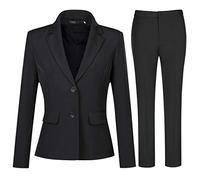 YYNUDA Tailleur 2 pièces Femme Travail Décontracté Bureau Blazer Pantalon Deux Boutons Costumes de Veste Formelle Noir L