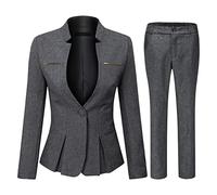 YYNUDA Tailleur Femme 2 pièces Slim Fit One Button Blazer Veste Bureau Travail Pantalon Costumes Jupe Costumes,Gris 1,XL