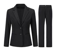 YYNUDA Tailleur Femme Ensemble avec Pantalon Revers Blazer 2 Pièces Poches Double Boutonnage Slim Fit Costumes Officiel,Noir,S