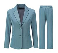 YYNUDA Tailleur Femme Ensemble avec Pantalon Revers Blazer 2 Pièces Poches Double Boutonnage Slim Fit Costumes Officiel,Bleu,M