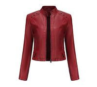 YYNUDA Veste Cuir Courte Moto Blouson à Rivet pour Femme Bomber Col Montant Jacket Similicuir Aviateur Printemps/Automne