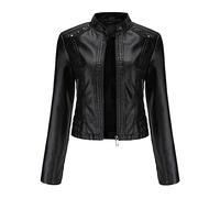 YYNUDA Veste Cuir Courte Moto Blouson à Rivet pour Femme Bomber Col Montant Jacket Similicuir Aviateur Printemps/Automne